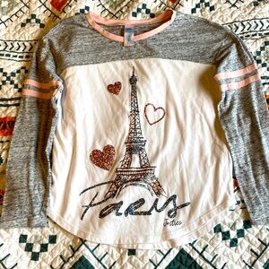 Girls glitter Paris heart long sleeve Justice shirt size 8